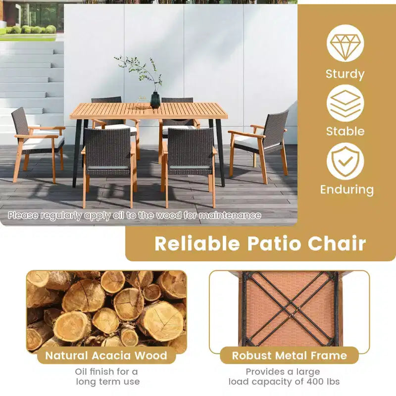 Costway Lot de 2 ou 4 chaises de salle à manger de jardin avec coussins, accoudoirs en bois et cadre en métal