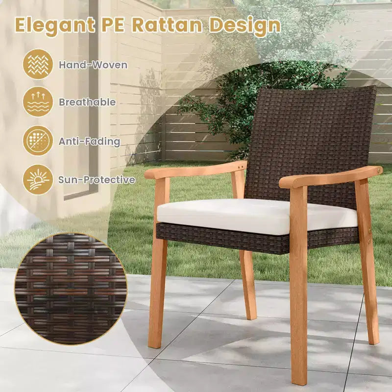 Costway Lot de 2 ou 4 chaises de salle à manger de jardin avec coussins, accoudoirs en bois et cadre en métal