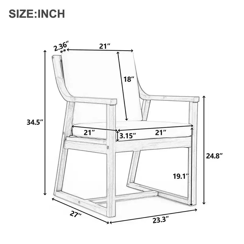Lot de 2 chaises de salle à manger d'extérieur Whisen, chaises de salle à manger de patio avec accoudoirs et coussins, bois d'acacia, design ergonomique