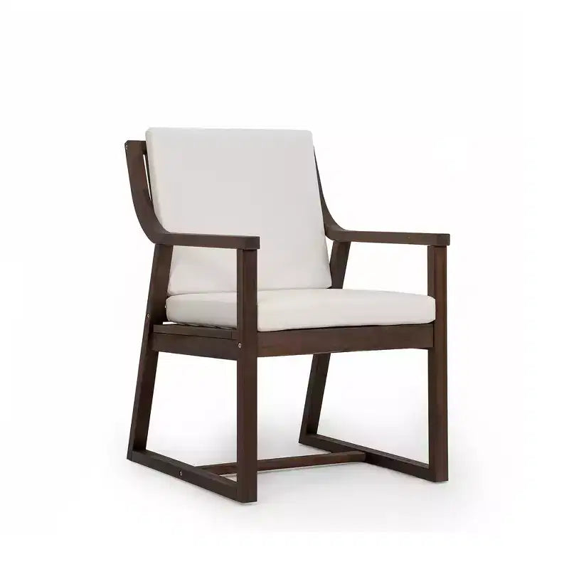 Lot de 2 chaises de salle à manger d'extérieur Whisen, chaises de salle à manger de patio avec accoudoirs et coussins, bois d'acacia, design ergonomique