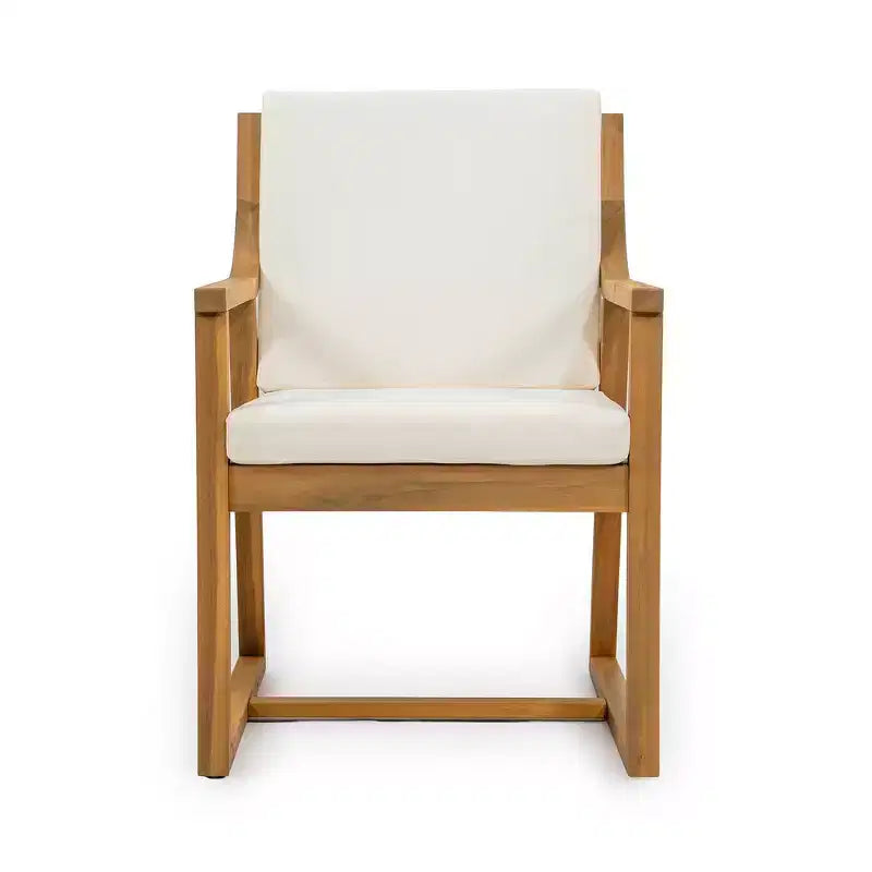 Lot de 2 chaises de salle à manger d'extérieur Whisen, chaises de salle à manger de patio avec accoudoirs et coussins, bois d'acacia, design ergonomique