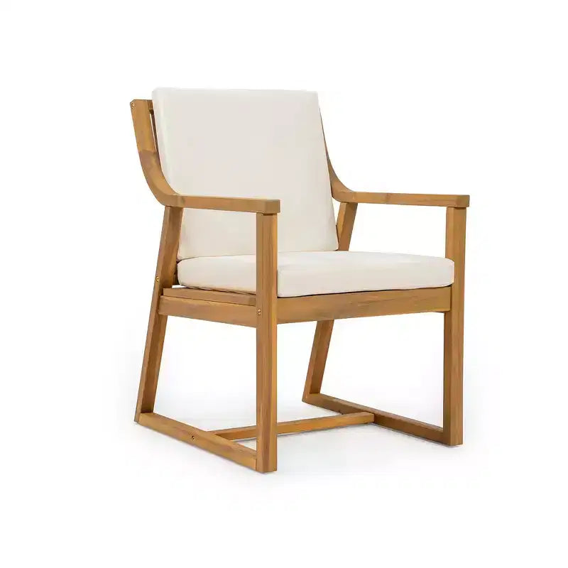 Lot de 2 chaises de salle à manger d'extérieur Whisen, chaises de salle à manger de patio avec accoudoirs et coussins, bois d'acacia, design ergonomique