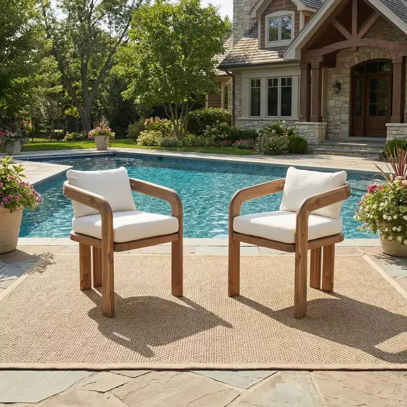 Christopher Knight Home Thabo Modern Patio Acacia Wood Dining Chairs with Cushion (Set of 2)