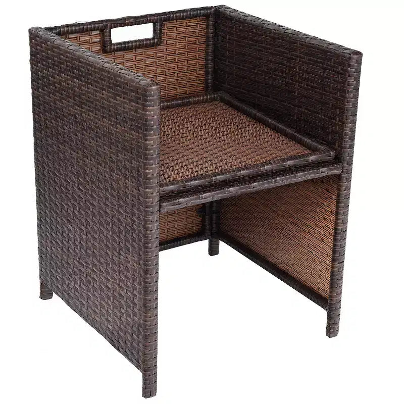 Costway Ensemble de salle à manger d'extérieur 10 pièces avec 4 poufs coussinés et 6 fauteuils, en métal et rotin tressé, pour jardin