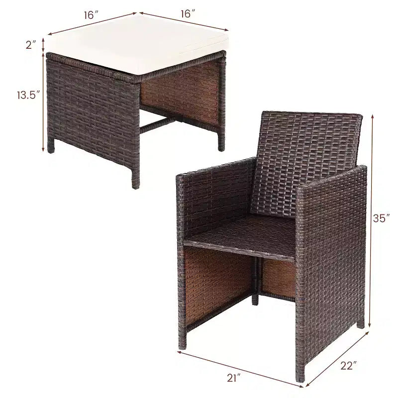 Costway Ensemble de salle à manger d'extérieur 10 pièces avec 4 poufs coussinés et 6 fauteuils, en métal et rotin tressé, pour jardin