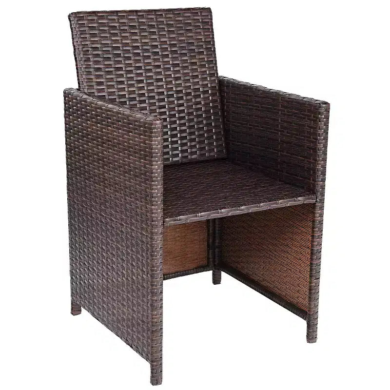 Costway Ensemble de salle à manger d'extérieur 10 pièces avec 4 poufs coussinés et 6 fauteuils, en métal et rotin tressé, pour jardin