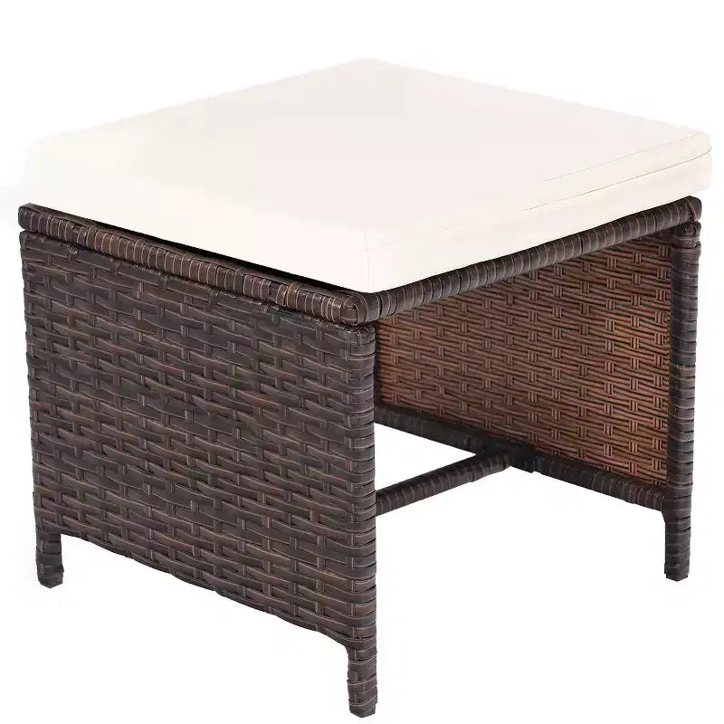 Costway Ensemble de salle à manger d'extérieur 10 pièces avec 4 poufs coussinés et 6 fauteuils, en métal et rotin tressé, pour jardin