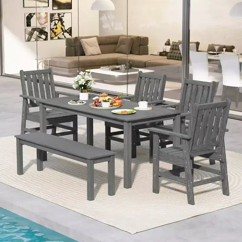 Lot de 4 chaises de salle à manger Costway pour patio avec accoudoirs larges et siège incurvé motif grain de bois pour jardin