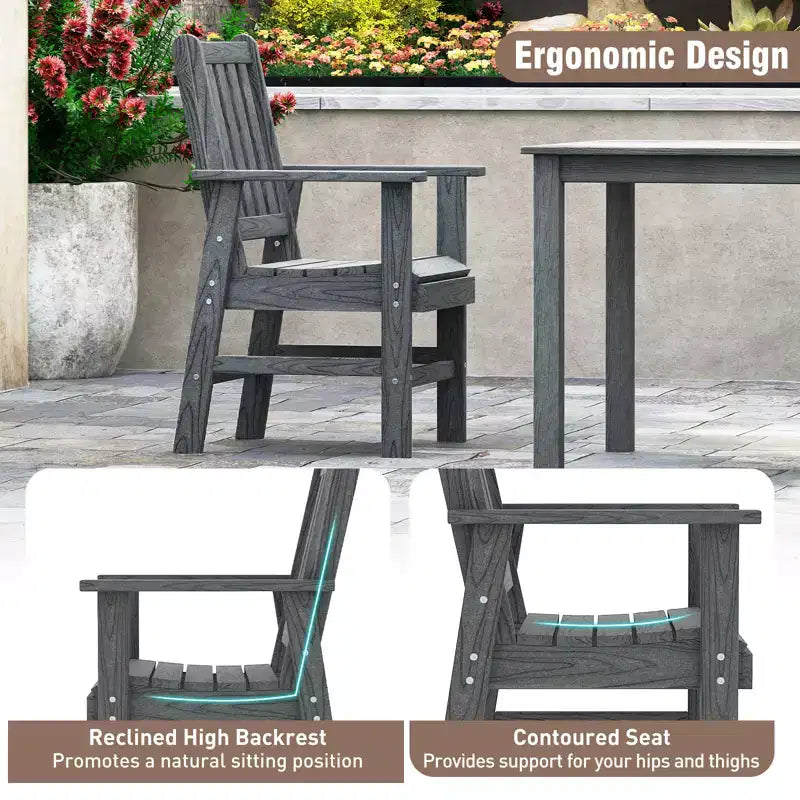 Lot de 4 chaises de salle à manger Costway pour patio avec accoudoirs larges et siège incurvé motif grain de bois pour jardin