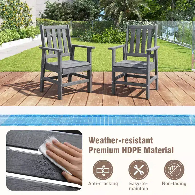 Lot de 4 chaises de salle à manger Costway pour patio avec accoudoirs larges et siège incurvé motif grain de bois pour jardin