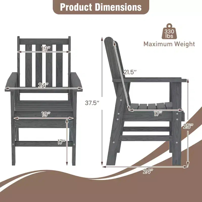 Lot de 4 chaises de salle à manger Costway pour patio avec accoudoirs larges et siège incurvé motif grain de bois pour jardin