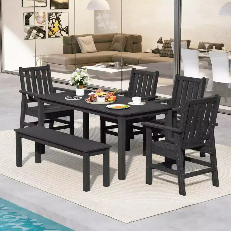 Lot de 4 chaises de salle à manger Costway pour patio avec accoudoirs larges et siège incurvé motif grain de bois pour jardin