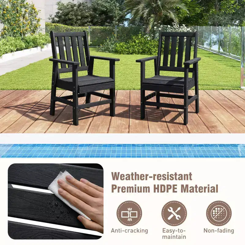 Lot de 4 chaises de salle à manger Costway pour patio avec accoudoirs larges et siège incurvé motif grain de bois pour jardin