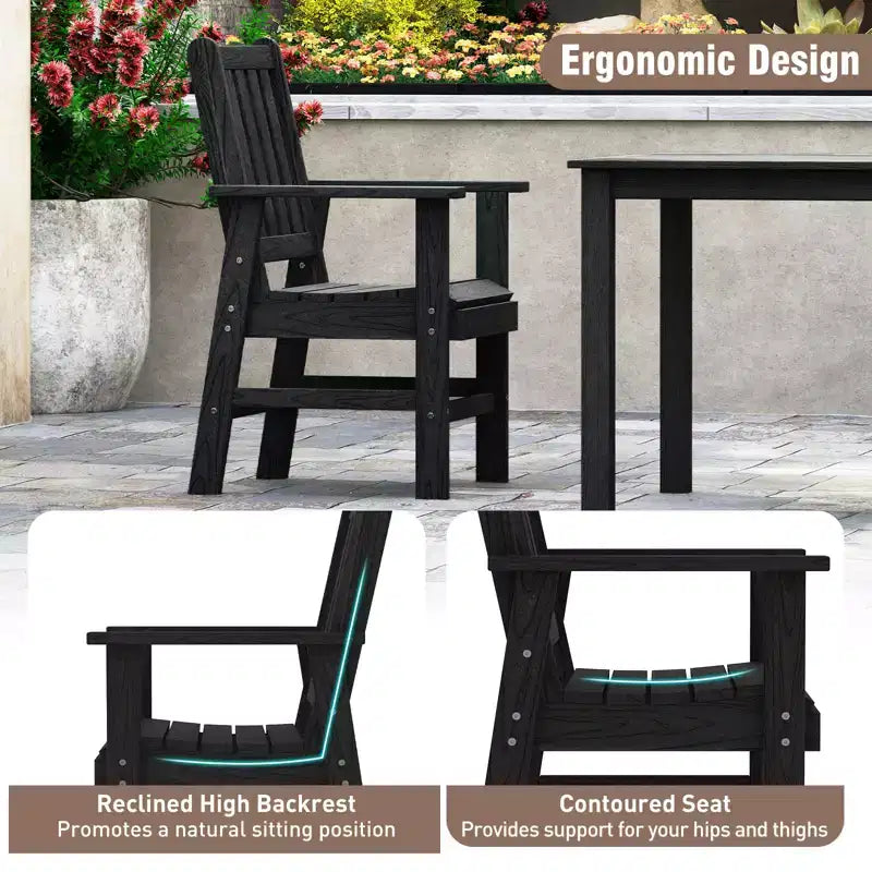 Lot de 4 chaises de salle à manger Costway pour patio avec accoudoirs larges et siège incurvé motif grain de bois pour jardin