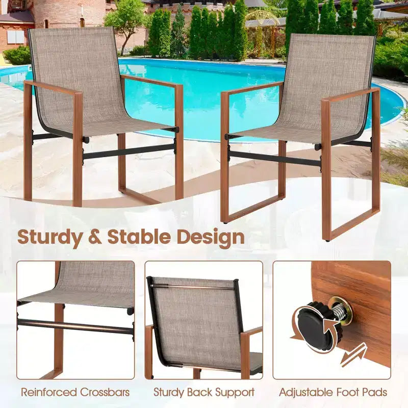 Costway Lot de 2 chaises de salle à manger d'extérieur, mobilier de patio avec assise et dossier respirants