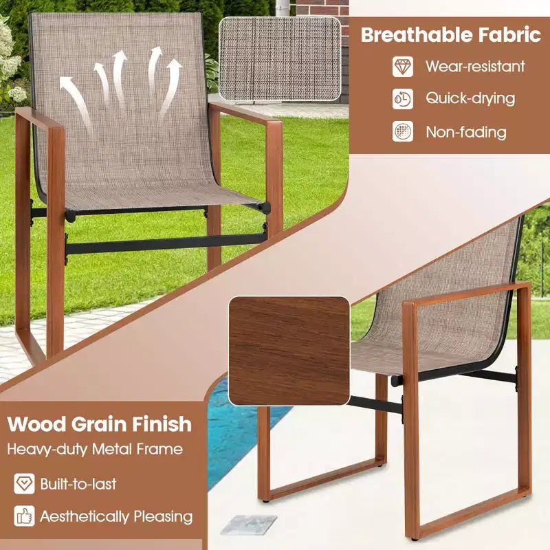 Costway Lot de 2 chaises de salle à manger d'extérieur, mobilier de patio avec assise et dossier respirants