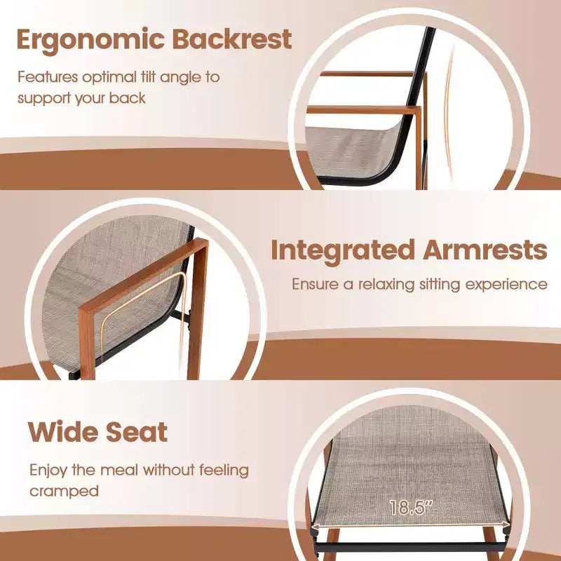 Costway Lot de 2 chaises de salle à manger d'extérieur, mobilier de patio avec assise et dossier respirants