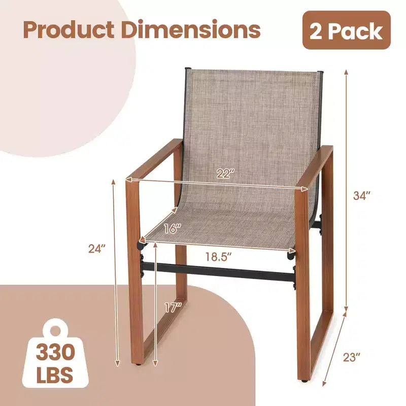Costway Lot de 2 chaises de salle à manger d'extérieur, mobilier de patio avec assise et dossier respirants