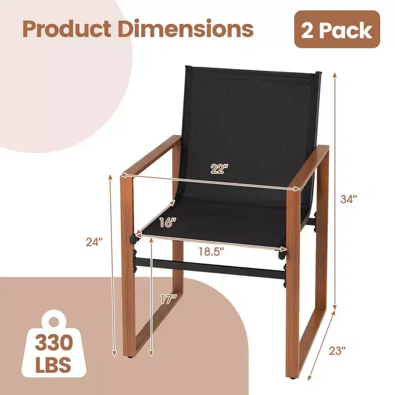Costway Lot de 2 chaises de salle à manger d'extérieur, mobilier de patio avec assise et dossier respirants