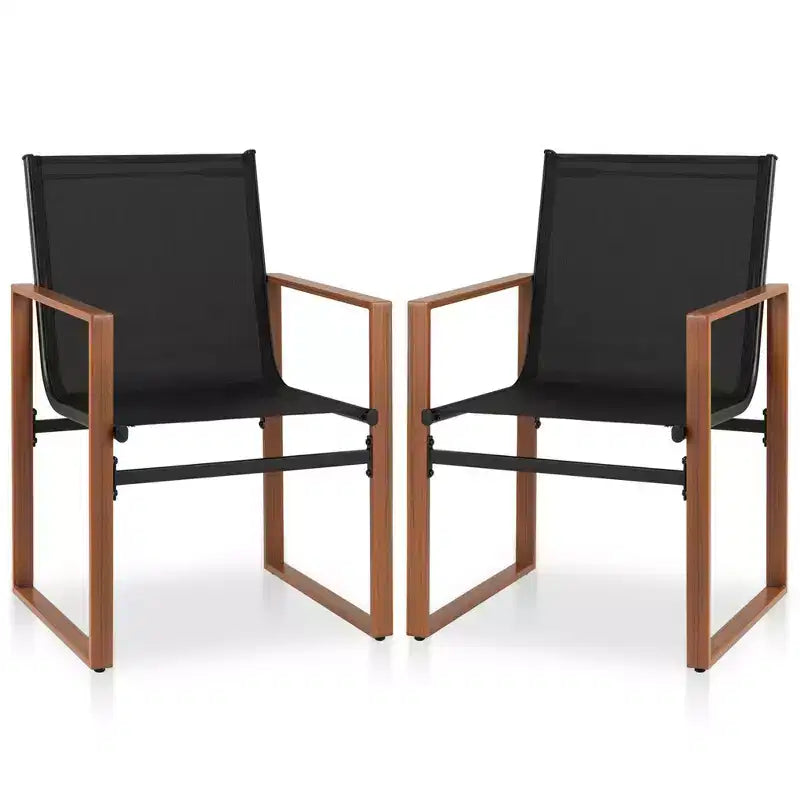 Costway 2 PCS Outdoor Dining Chairs Patio Furniture Chair w/ Breathable Seat & Backrest