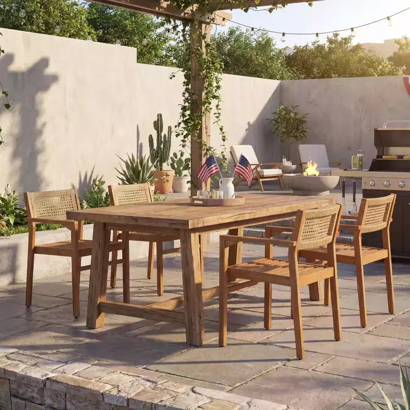 Christopher Knight Home Lior Rustic Acacia Wood Wicker Slatted Dining Chairs (Set of 4)