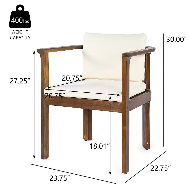 Chaise de salle à manger d'extérieur moderne Christopher Knight Home Bruce en bois d'acacia avec coussins
