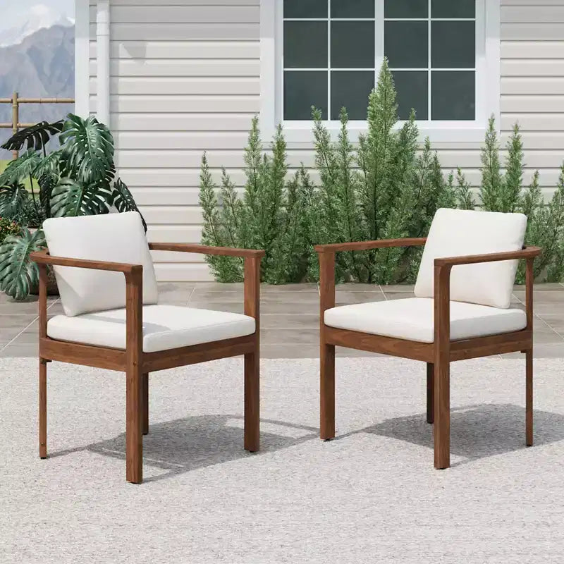 Christopher Knight Home Bruce Patio Modern Acacia Wood Outdoor Dining Chair with Cushions