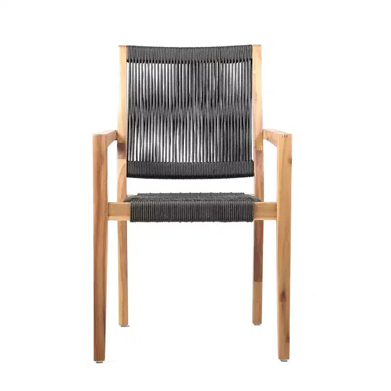 Chaises de salle à manger d'extérieur en bois d'eucalyptus GDFStudio Livia avec dossier en corde tressée (lot de 2)