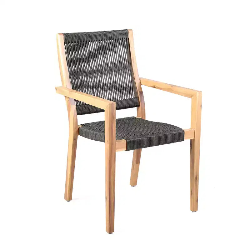 Chaises de salle à manger d'extérieur en bois d'eucalyptus GDFStudio Livia avec dossier en corde tressée (lot de 2)