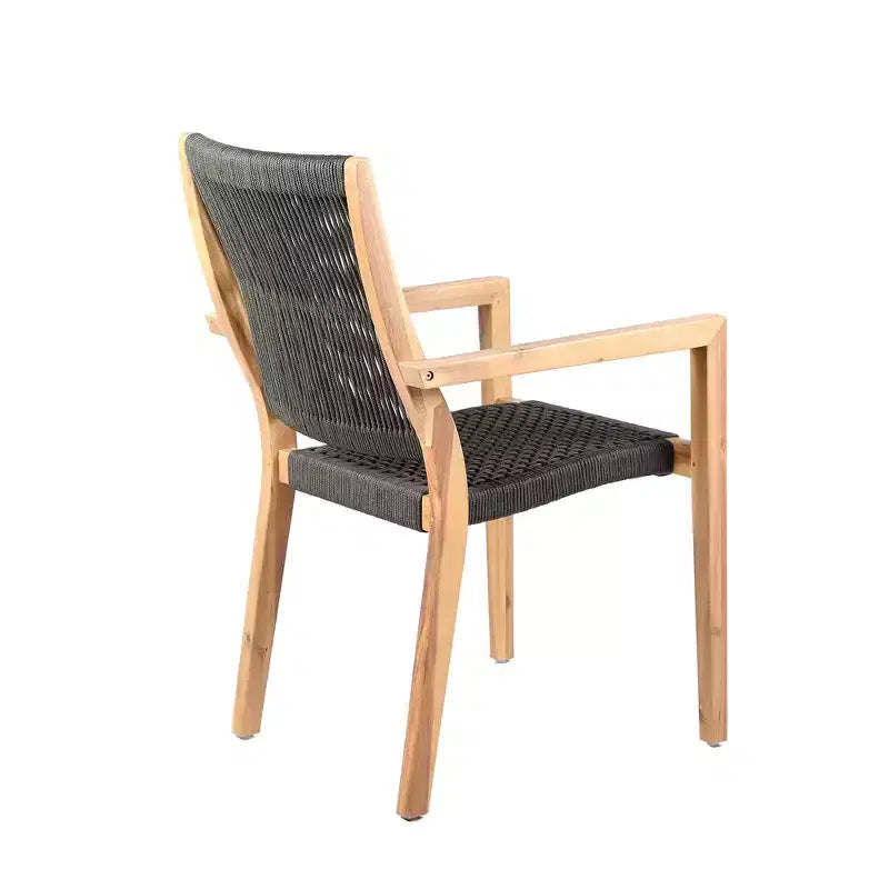 Chaises de salle à manger d'extérieur en bois d'eucalyptus GDFStudio Livia avec dossier en corde tressée (lot de 2)