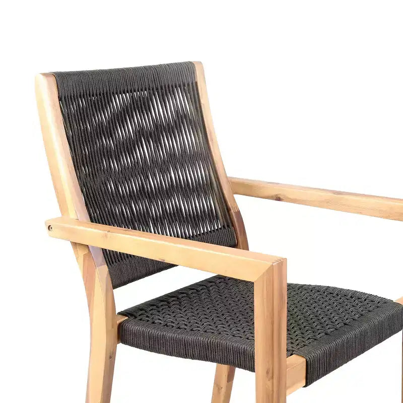 Chaises de salle à manger d'extérieur en bois d'eucalyptus GDFStudio Livia avec dossier en corde tressée (lot de 2)