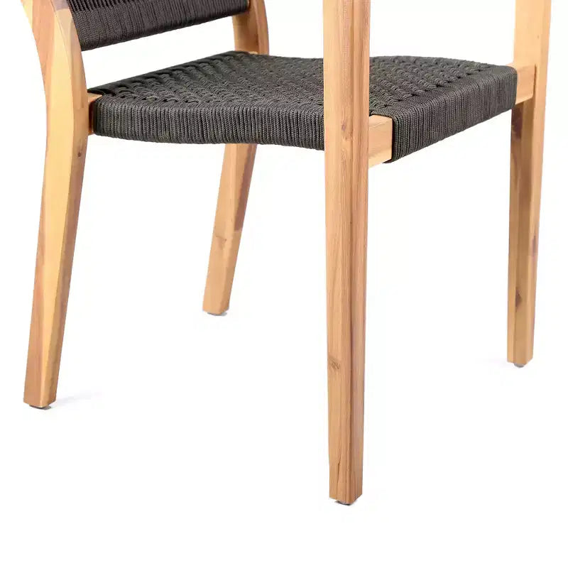 Chaises de salle à manger d'extérieur en bois d'eucalyptus GDFStudio Livia avec dossier en corde tressée (lot de 2)