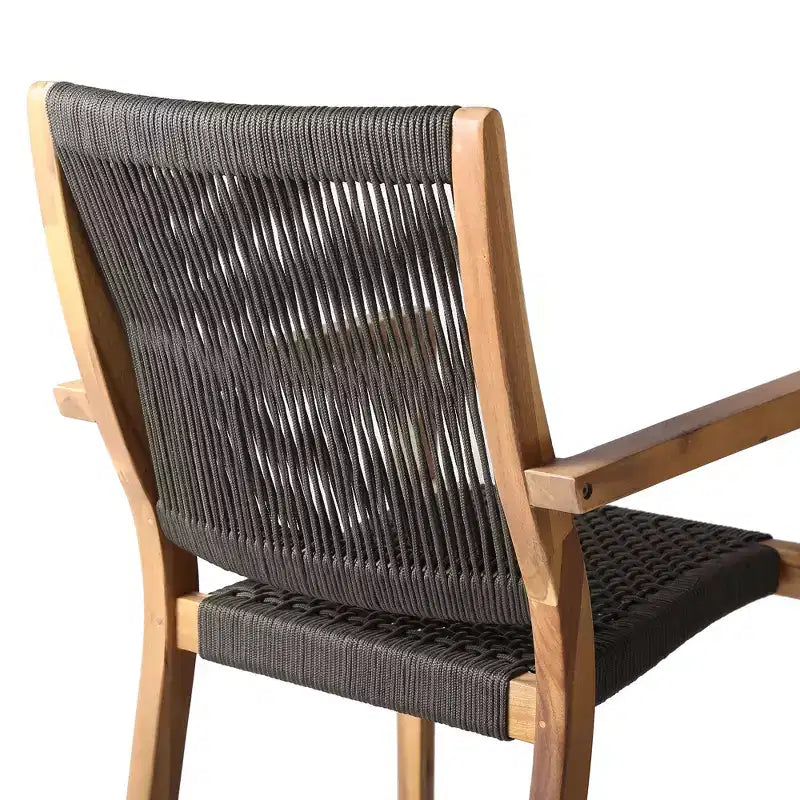 Chaises de salle à manger d'extérieur en bois d'eucalyptus GDFStudio Livia avec dossier en corde tressée (lot de 2)