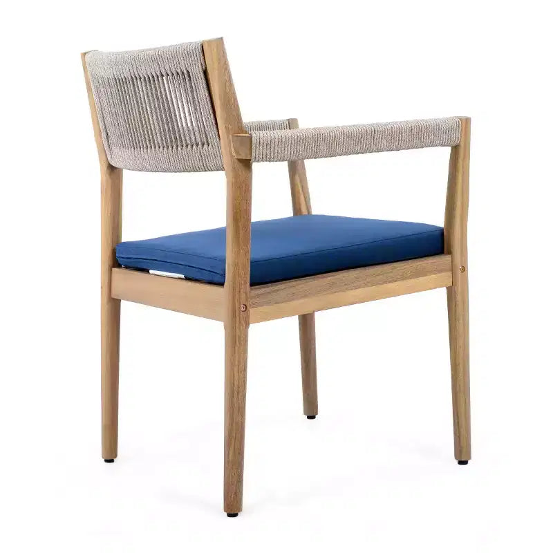Ensemble de 2 chaises de salle à manger d'extérieur en bois avec coussins et dossier en corde, fauteuils de patio d'extérieur tout temps pour jardin et piscine - Panipeachy