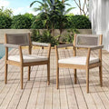 Set of 2 Wood Outdoor Dining Chairs with Cushions & Rope Back, All-Weather Outdoor Seating Patio Armchairs for Backyard & Poolside-Panipeachy