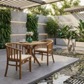 Chic Crate 2-Pack Outdoor Wooden Dining Chairs with Cream Cushions, Teak Finish Weather-Resistant Patio Seating