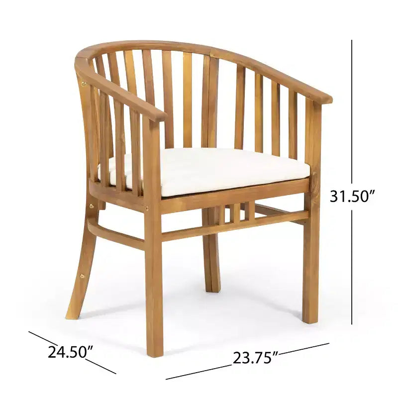Chic Crate Lot de 2 chaises de salle à manger d'extérieur en bois avec coussins crème, finition teck, sièges de patio résistants aux intempéries