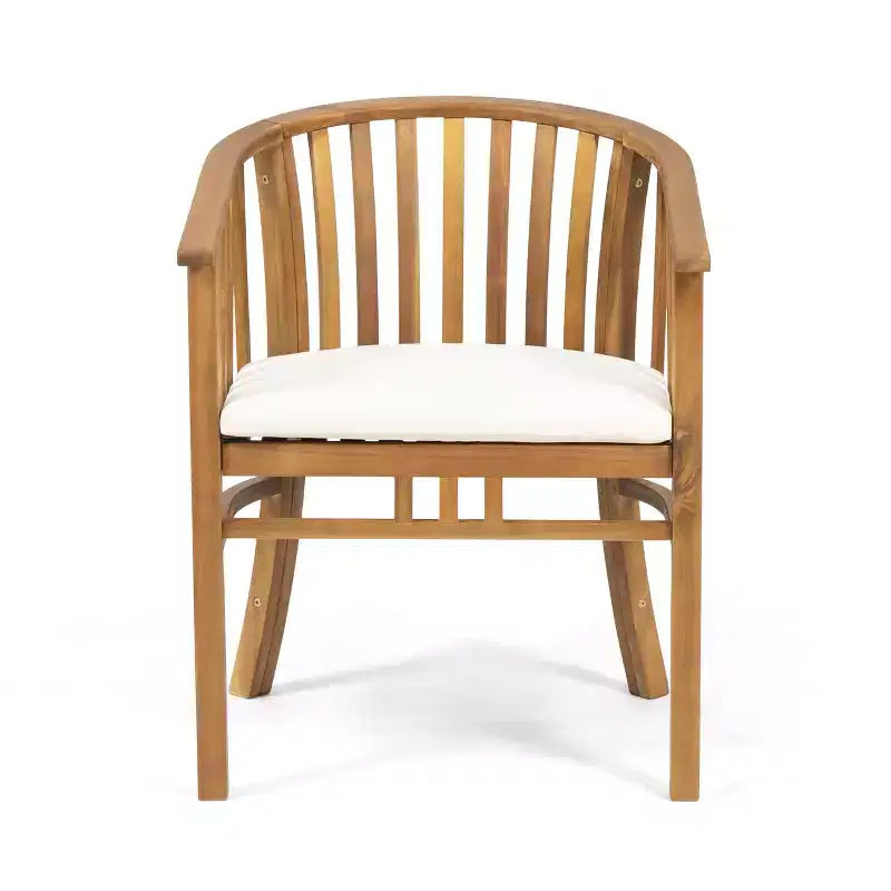 Chic Crate Lot de 2 chaises de salle à manger d'extérieur en bois avec coussins crème, finition teck, sièges de patio résistants aux intempéries