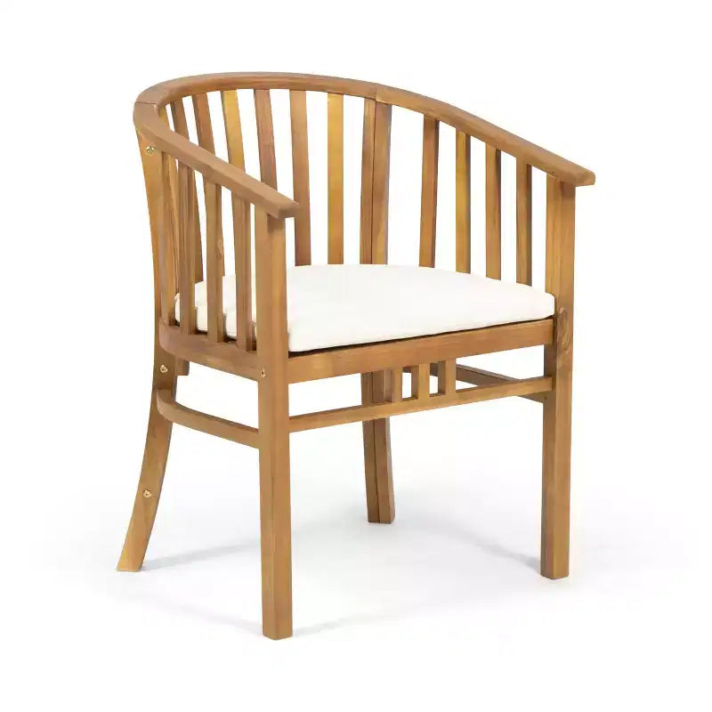 Chic Crate Lot de 2 chaises de salle à manger d'extérieur en bois avec coussins crème, finition teck, sièges de patio résistants aux intempéries