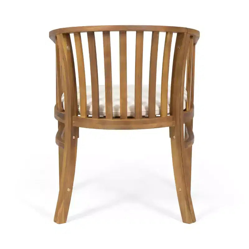 Chic Crate Lot de 2 chaises de salle à manger d'extérieur en bois avec coussins crème, finition teck, sièges de patio résistants aux intempéries