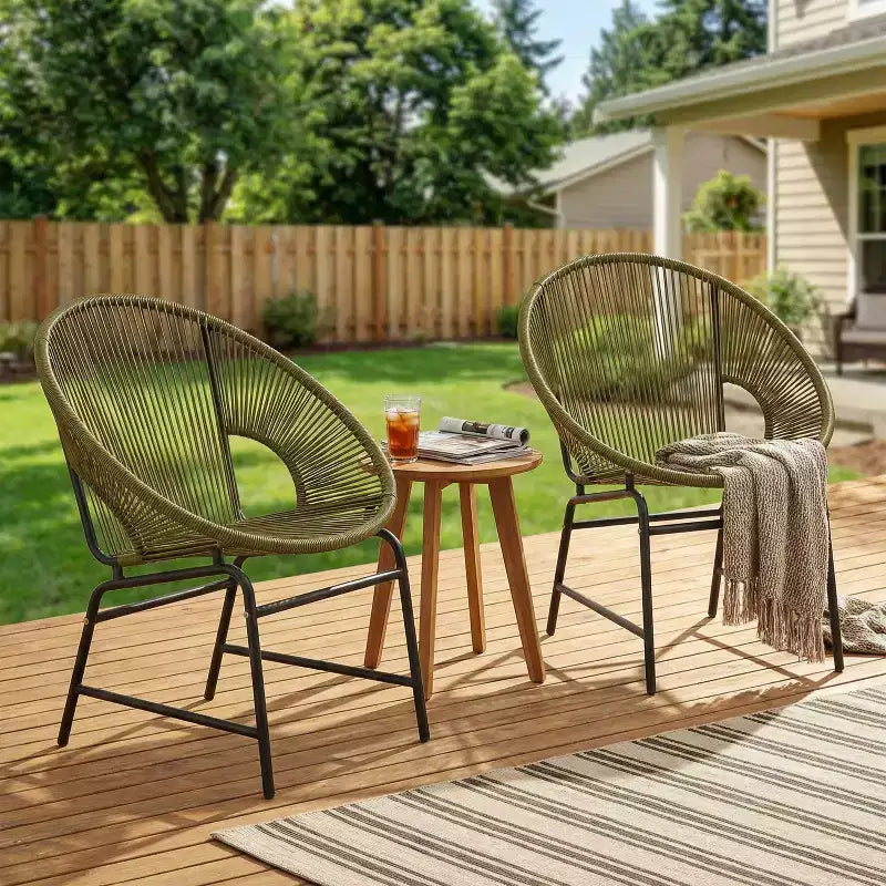 Lot de 2 chaises de salle à manger d'extérieur, chaises de patio avec dossier en rotin et cadre en fer - ModernLuxe