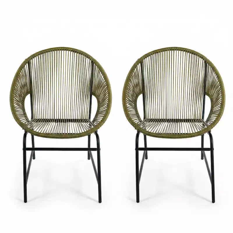 Lot de 2 chaises de salle à manger d'extérieur, chaises de patio avec dossier en rotin et cadre en fer - ModernLuxe