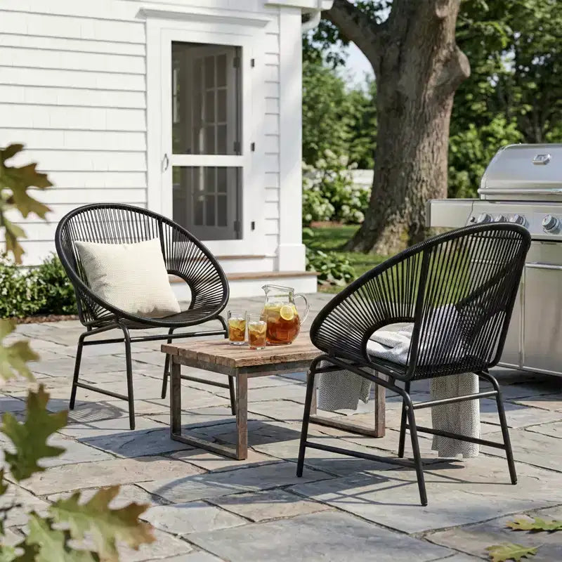 Lot de 2 chaises de salle à manger d'extérieur, chaises de patio avec dossier en rotin et cadre en fer - ModernLuxe