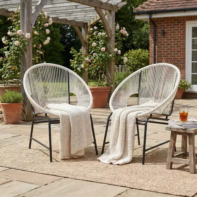 Lot de 2 chaises de salle à manger d'extérieur, chaises de patio avec dossier en rotin et cadre en fer - ModernLuxe