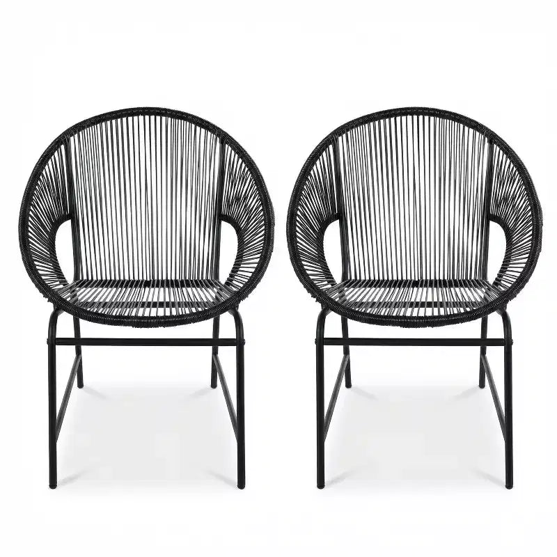 Lot de 2 chaises de salle à manger d'extérieur, chaises de patio avec dossier en rotin et cadre en fer - ModernLuxe