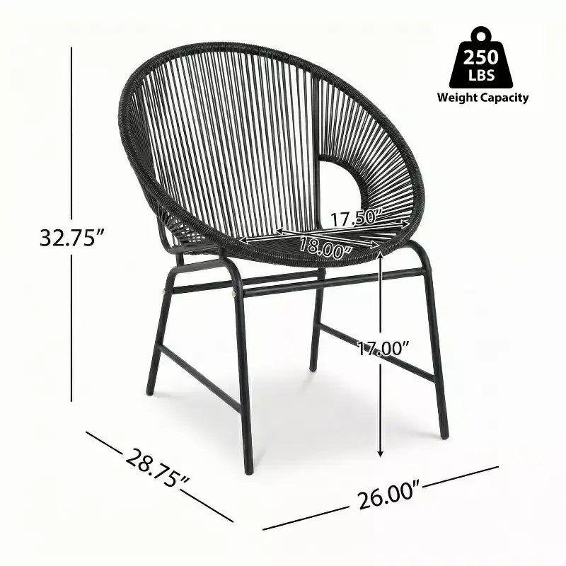 Lot de 2 chaises de salle à manger d'extérieur, chaises de patio avec dossier en rotin et cadre en fer - ModernLuxe