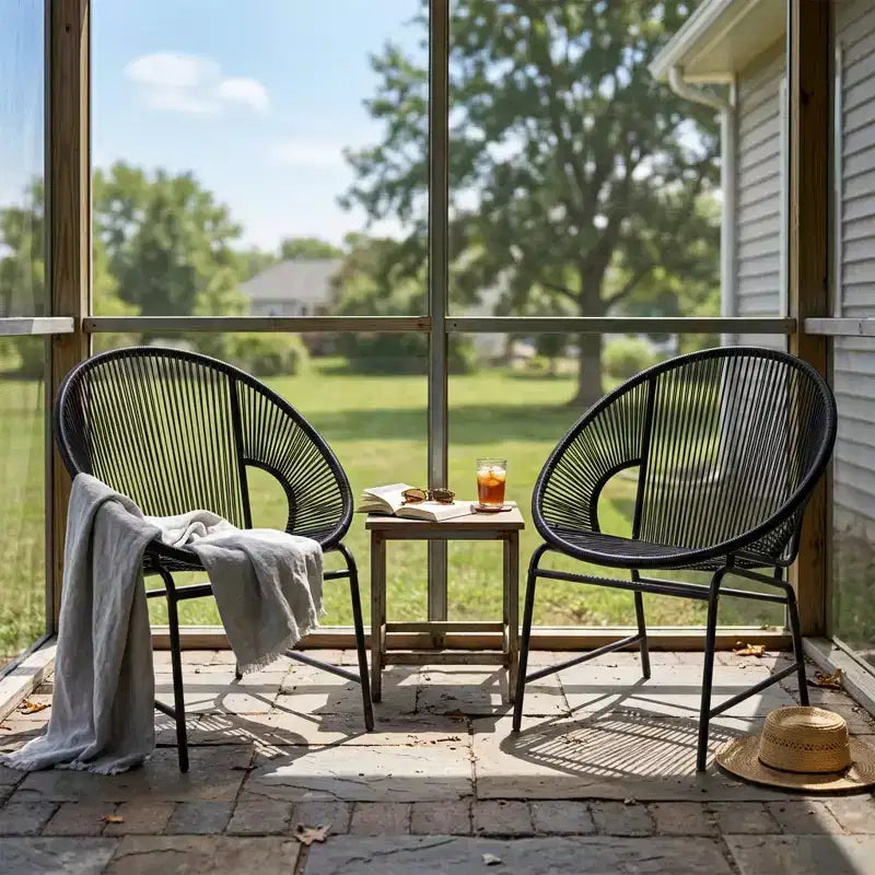 Set of 2 Outdoor Dining Chairs, Patio Chairs with Rattan Backrest & Iron Frame - ModernLuxe