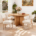 Set of 2 Modern Wooden Dining Chairs, Beige Fabric Upholstered Kitchen Side Chairs for Dining Room