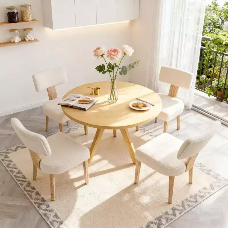 Lot de 2 chaises de salle à manger modernes en bois, chaises d'appoint de cuisine rembourrées en tissu beige pour salle à manger