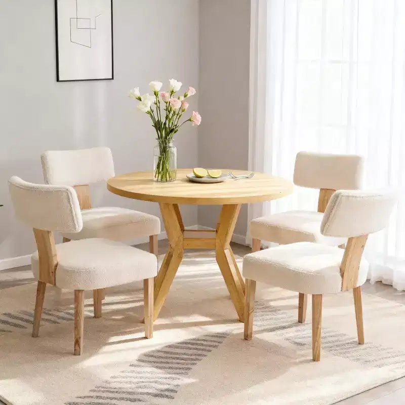 Lot de 2 chaises de salle à manger modernes en bois, chaises d'appoint de cuisine rembourrées en tissu beige pour salle à manger